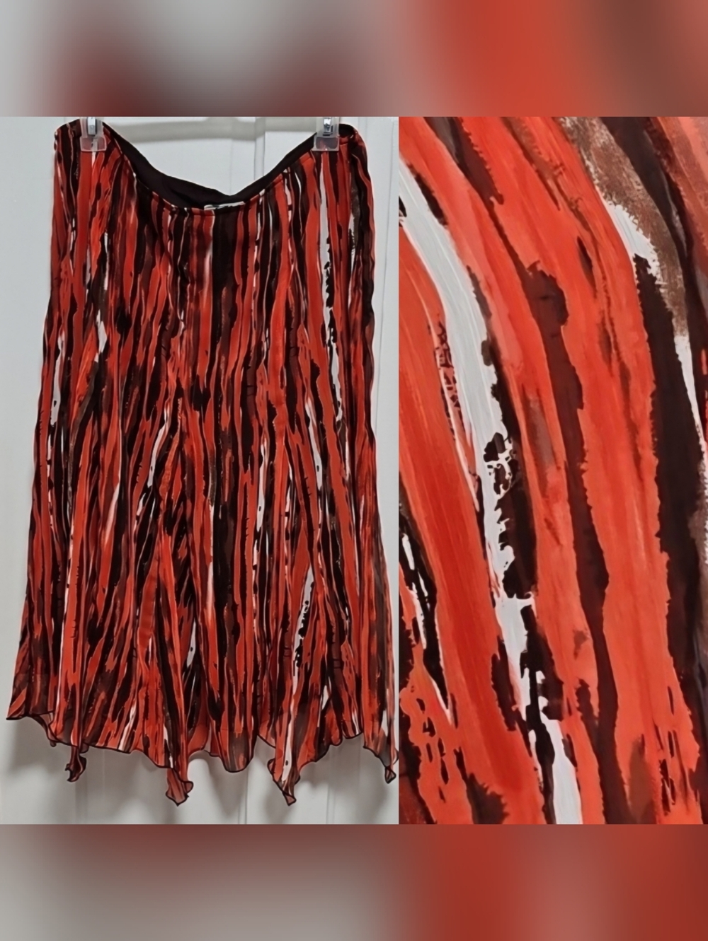 Cato Coral and Brown Striped Midi Skirt